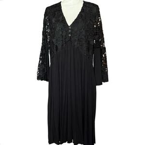 Unique J Gee black crochet bell flare sleeve fit and flare dress high waist 2x